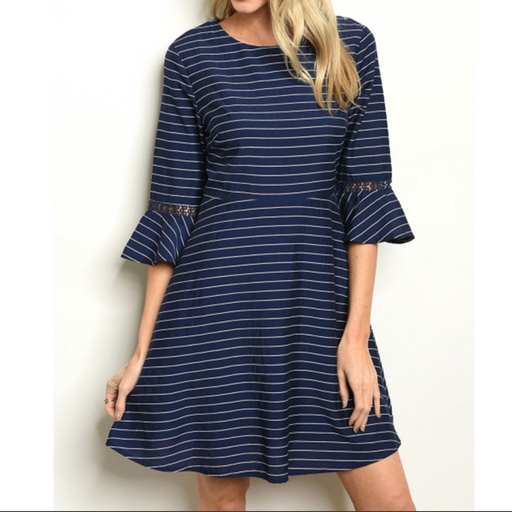 Navy blue bell sleeve dress